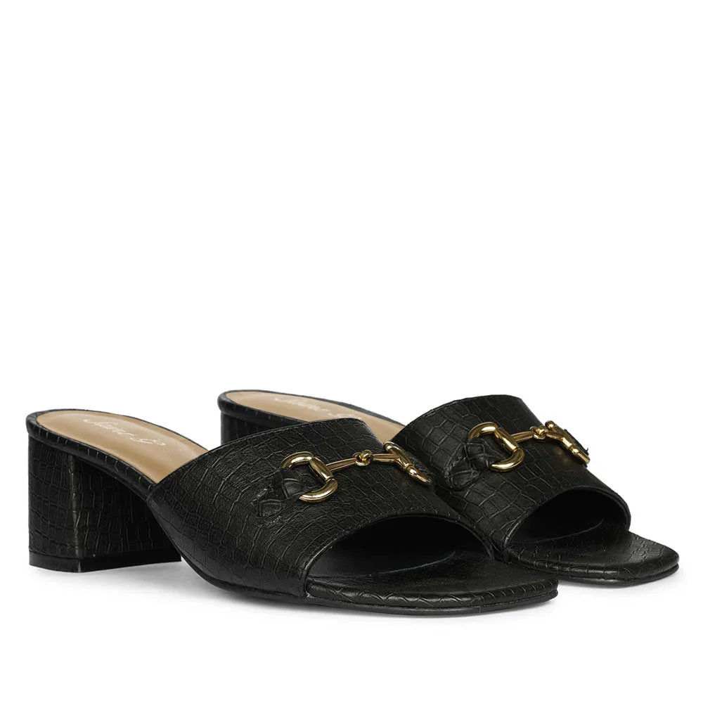 Saint Blair Black Croc-embossed Leather Block Heels - Image 2
