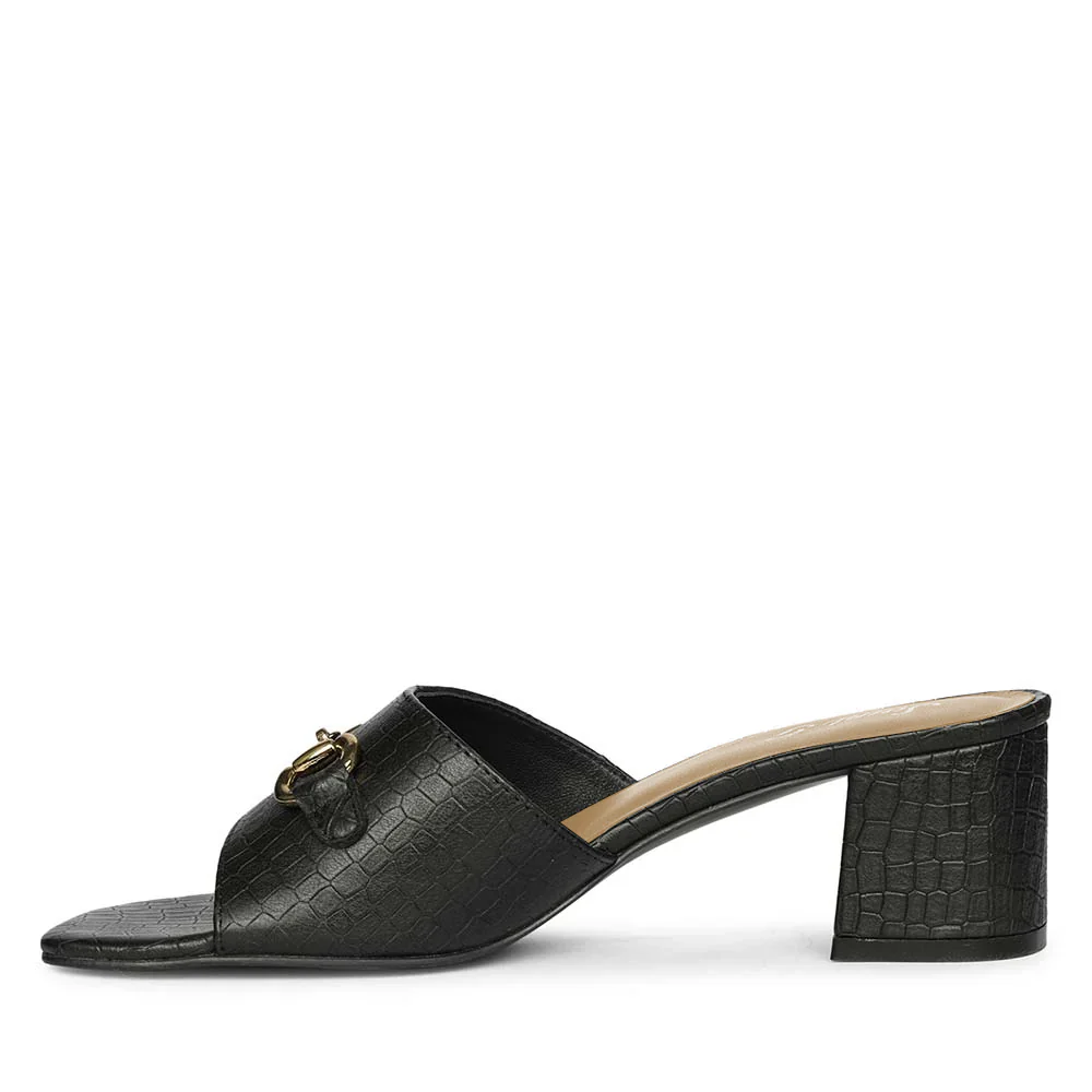 Saint Blair Black Croc-embossed Leather Block Heels - Image 3