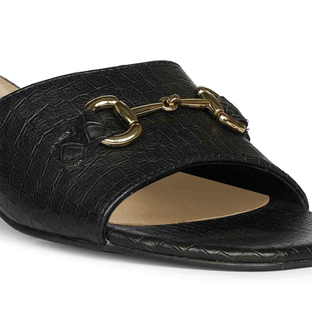 Saint Blair Black Croc-embossed Leather Block Heels - Image 4