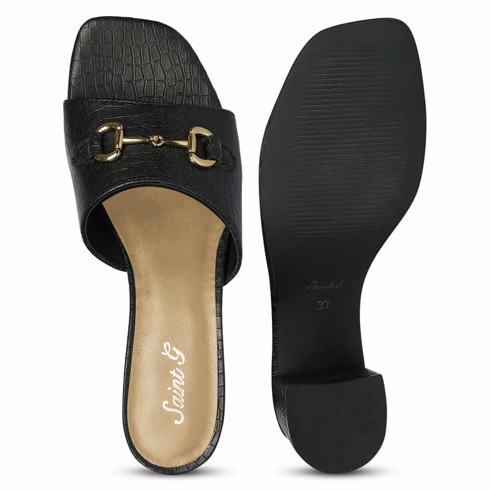 Saint Blair Black Croc-embossed Leather Block Heels - Image 5