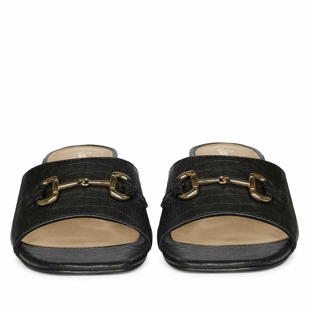 Saint Blair Black Croc-embossed Leather Block Heels - Image 6