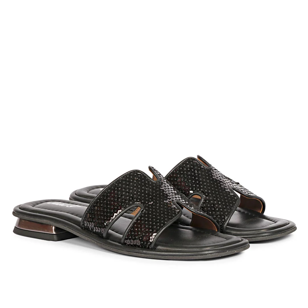 Saint Bria Sequin Black Leather Flats - Image 3