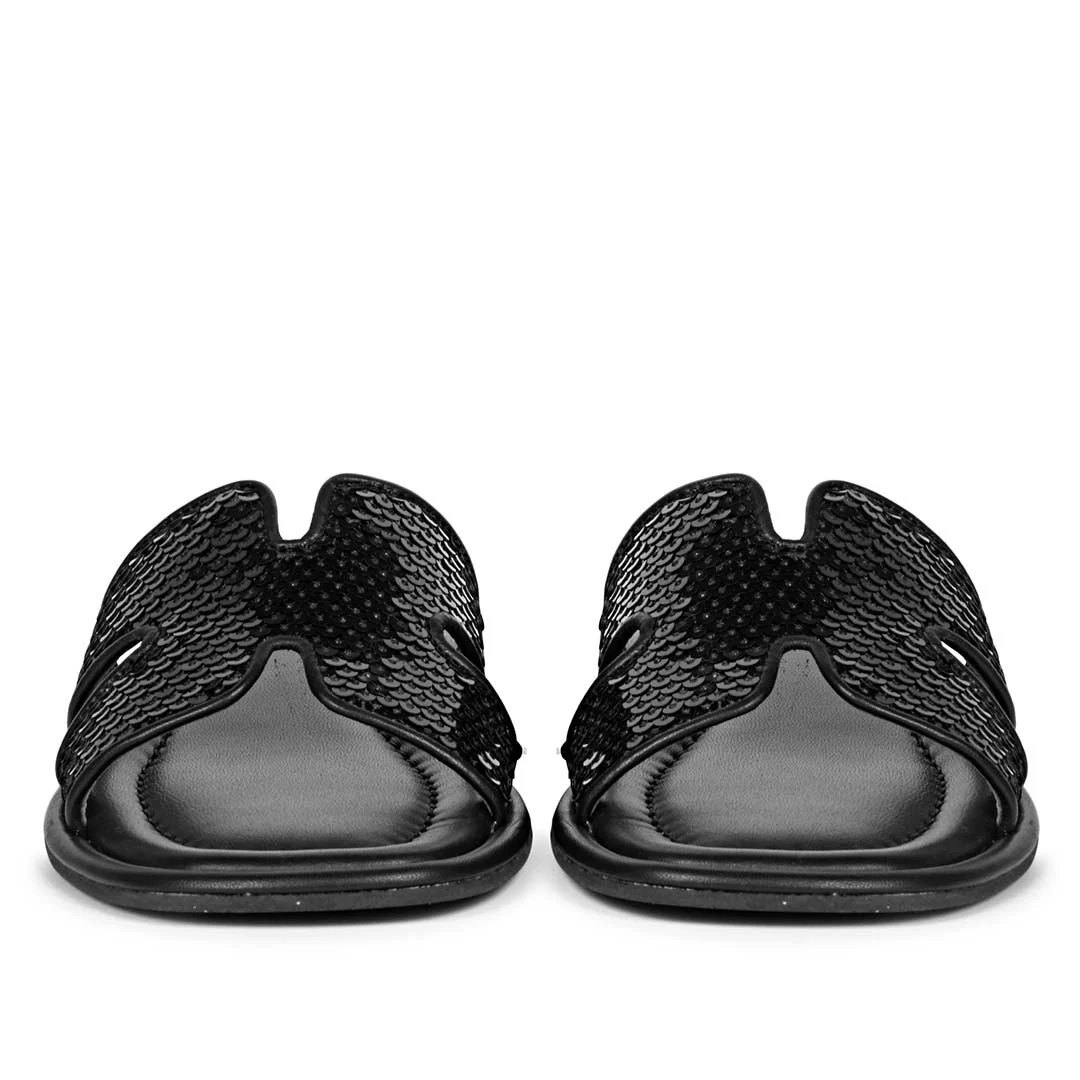 Saint Bria Sequin Black Leather Flats - Image 5