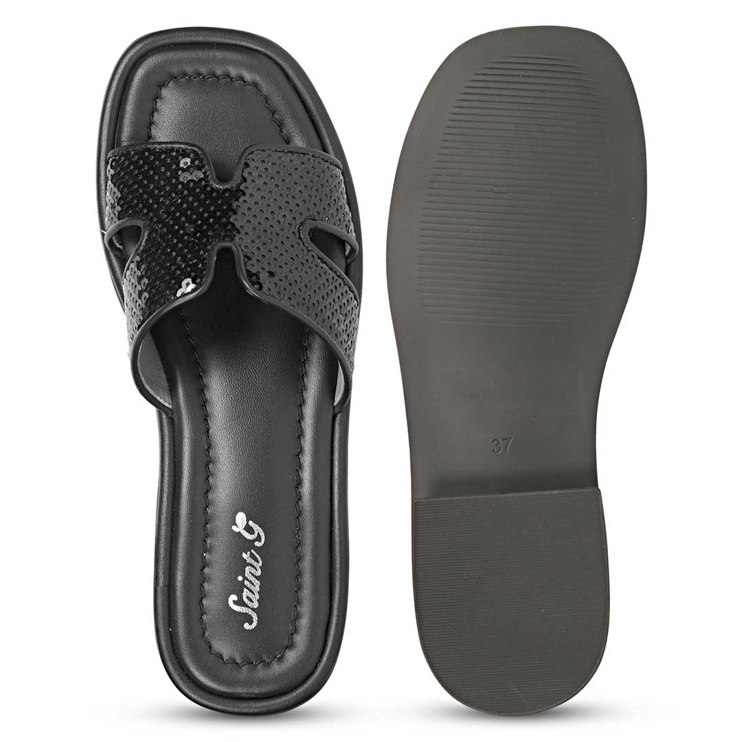 Saint Bria Sequin Black Leather Flats - Image 7