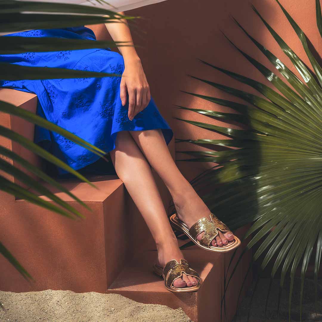 Saint Bria Sequin Metallic Platin Leather Flats - Image 2