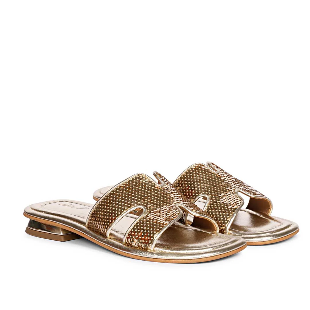 Saint Bria Sequin Metallic Platin Leather Flats - Image 3