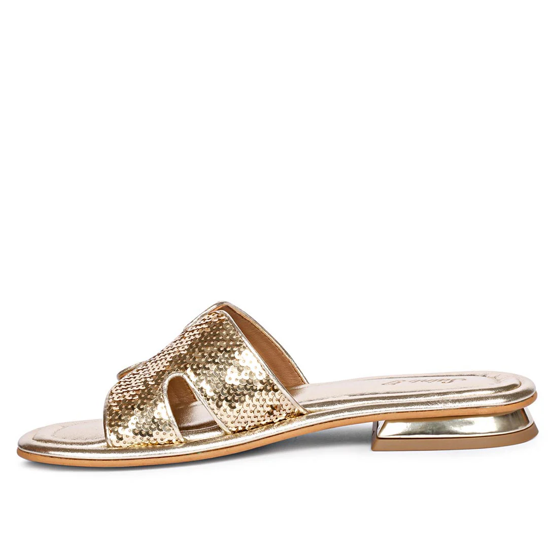 Saint Bria Sequin Metallic Platin Leather Flats - Image 4