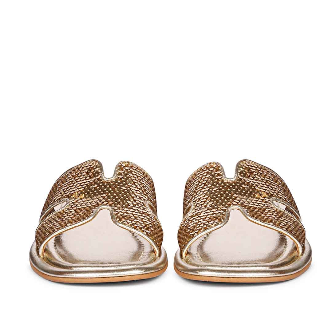 Saint Bria Sequin Metallic Platin Leather Flats - Image 5