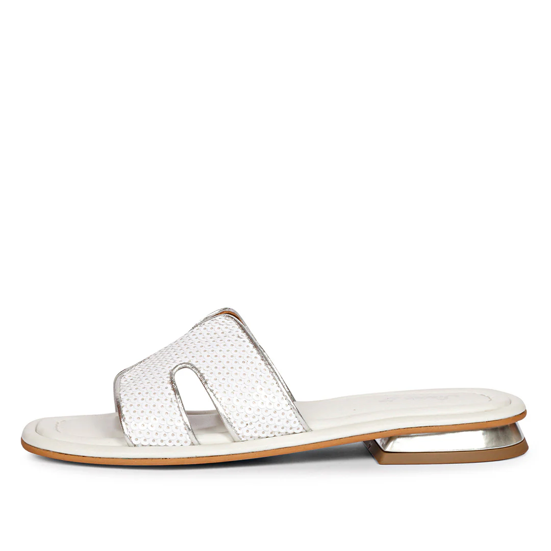 Saint Bria Sequin Metallic White Leather Flats - Image 4