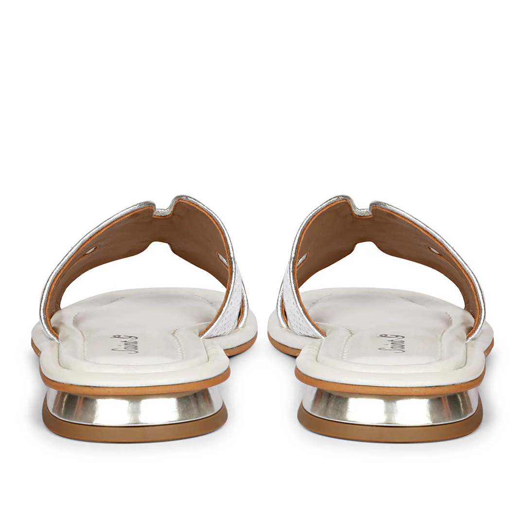 Saint Bria Sequin Metallic White Leather Flats - Image 6