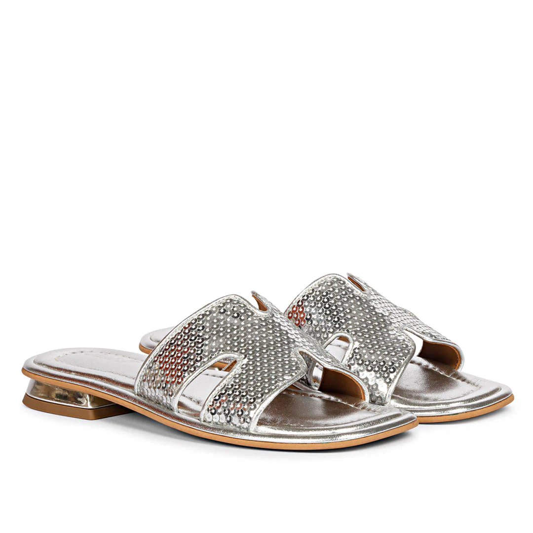 Saint Bria Sequin Silver Metallic Leather Flats - Image 3
