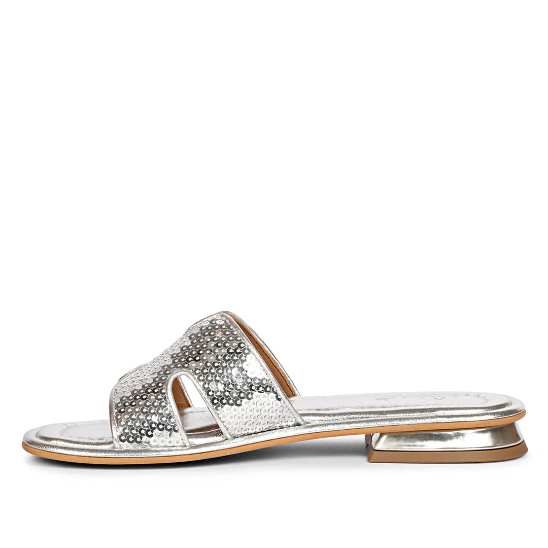 Saint Bria Sequin Silver Metallic Leather Flats - Image 4