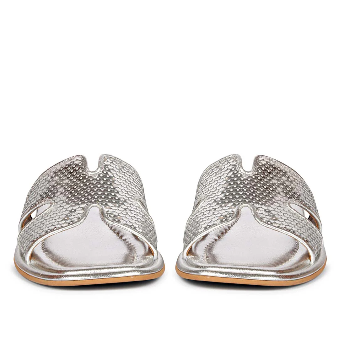 Saint Bria Sequin Silver Metallic Leather Flats - Image 5