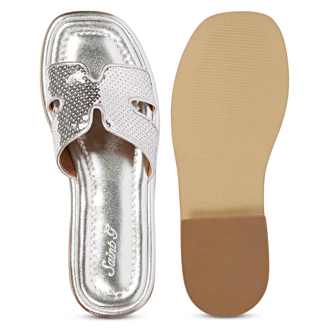 Saint Bria Sequin Silver Metallic Leather Flats - Image 7