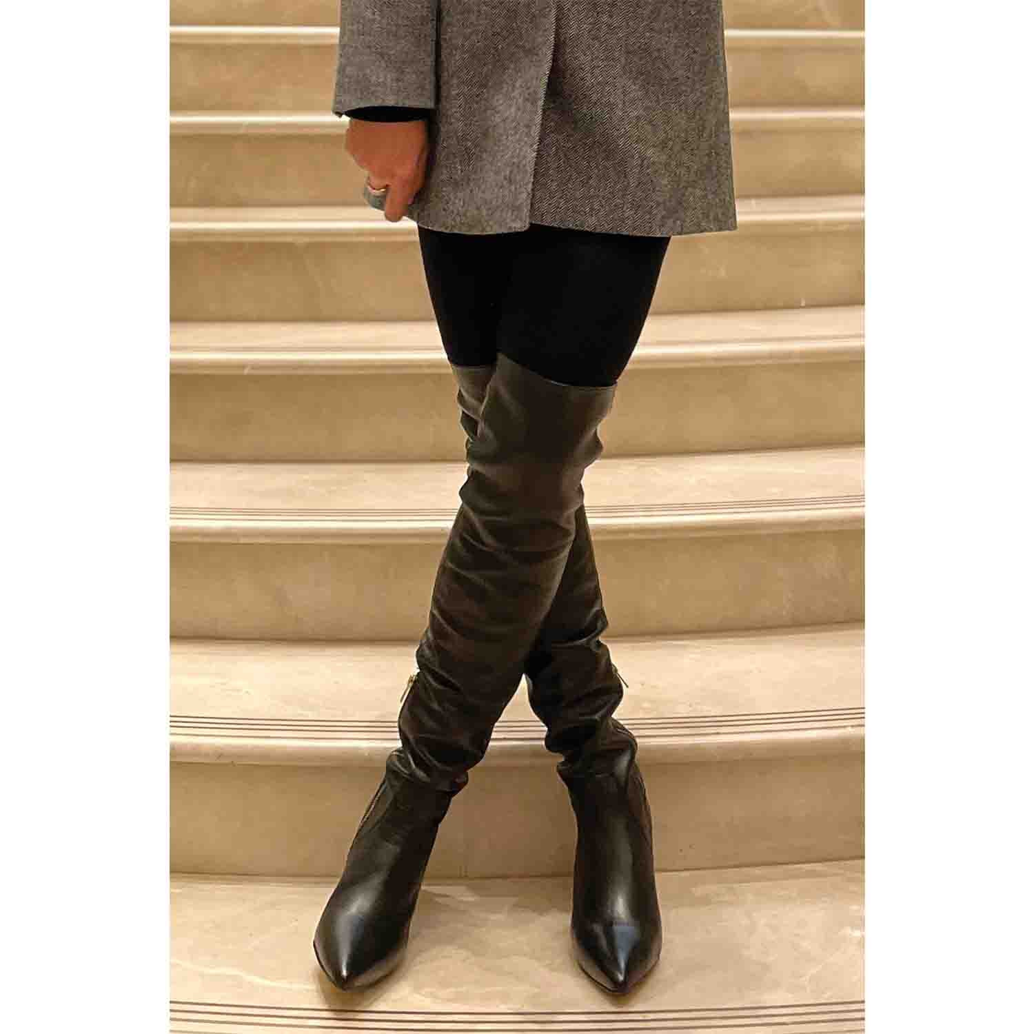 Saint Brigitte Black Stretch Napa Thigh High Boots - Image 9
