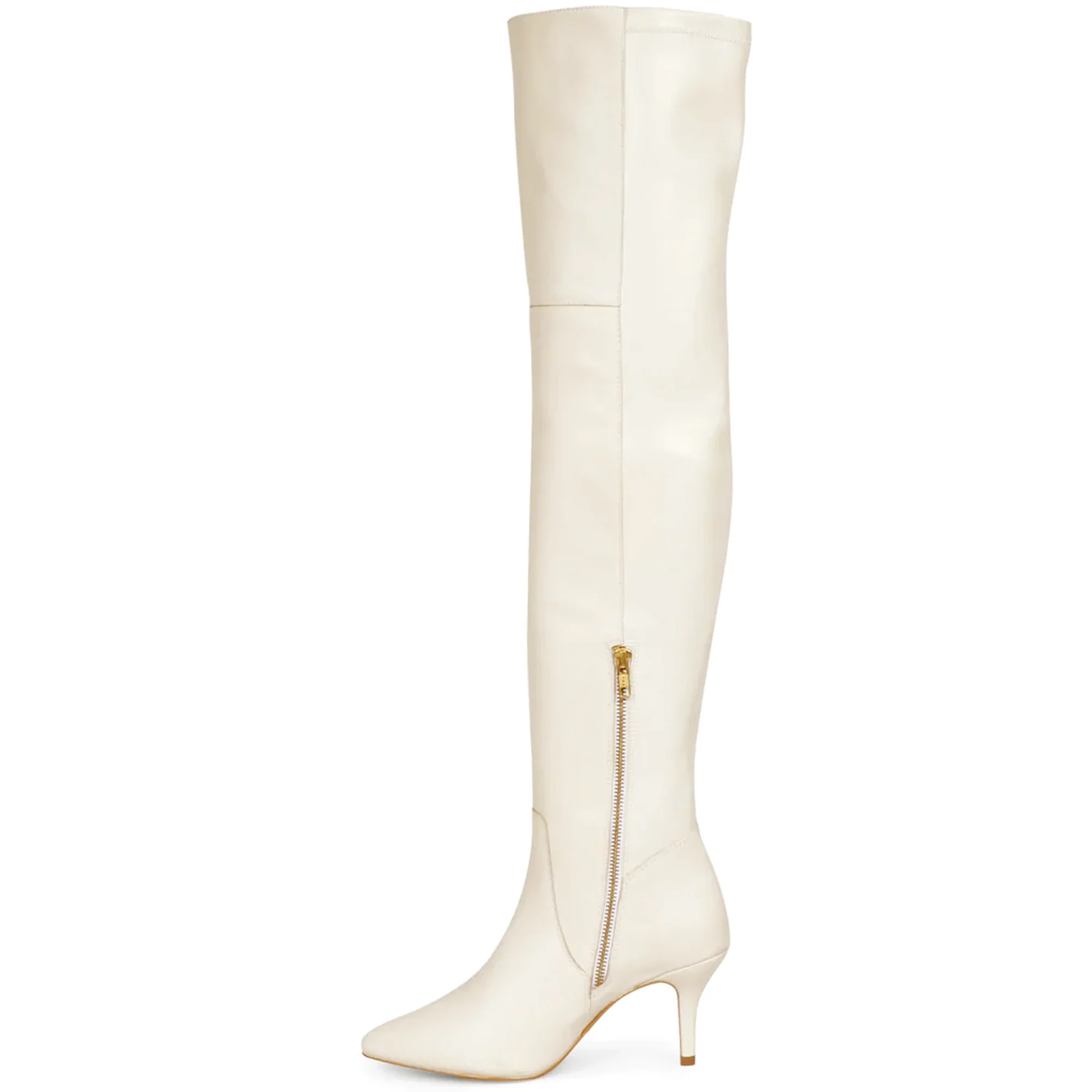 Saint Brigitte Off White Stretch Napa Thigh High Boots - Image 4