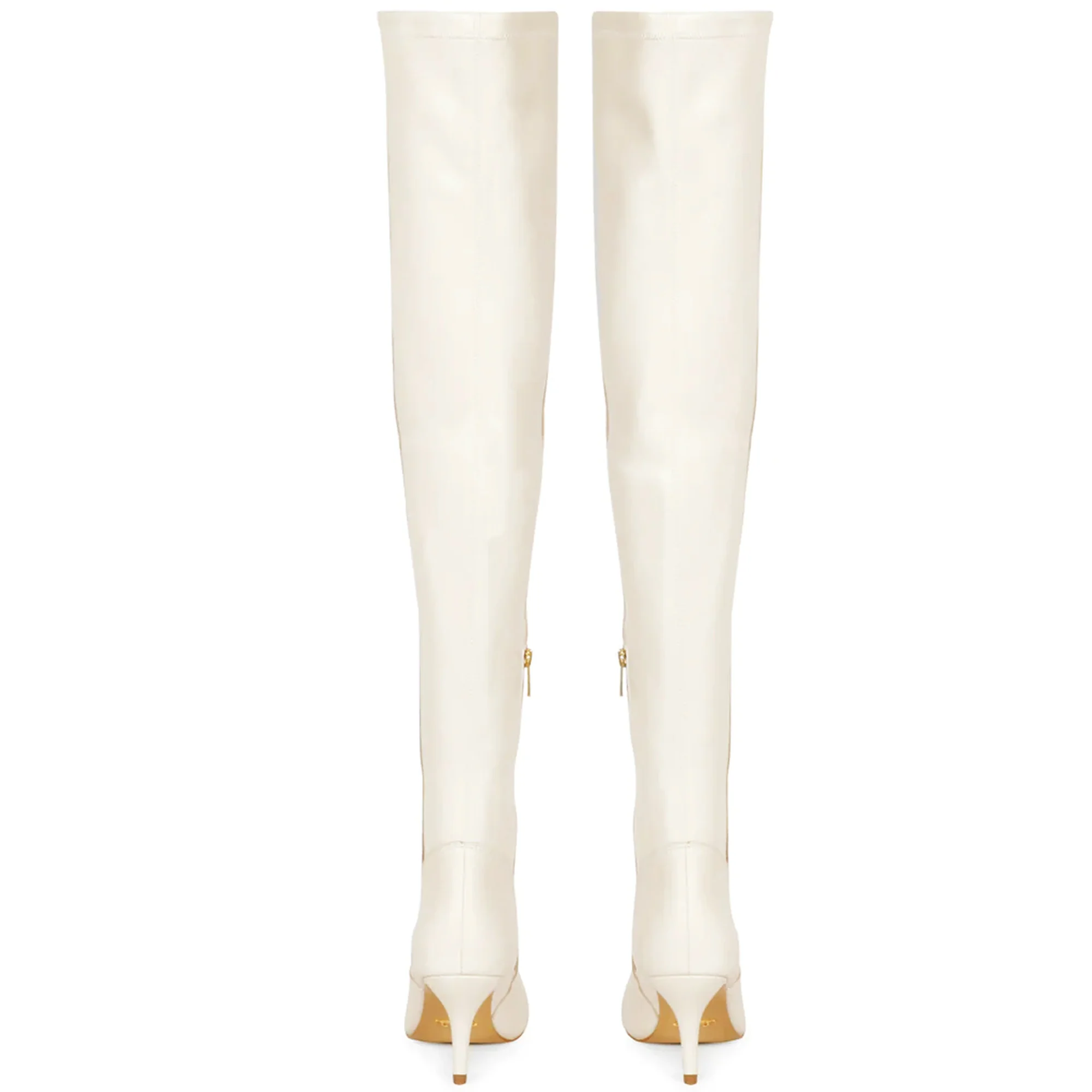 Saint Brigitte Off White Stretch Napa Thigh High Boots - Image 6