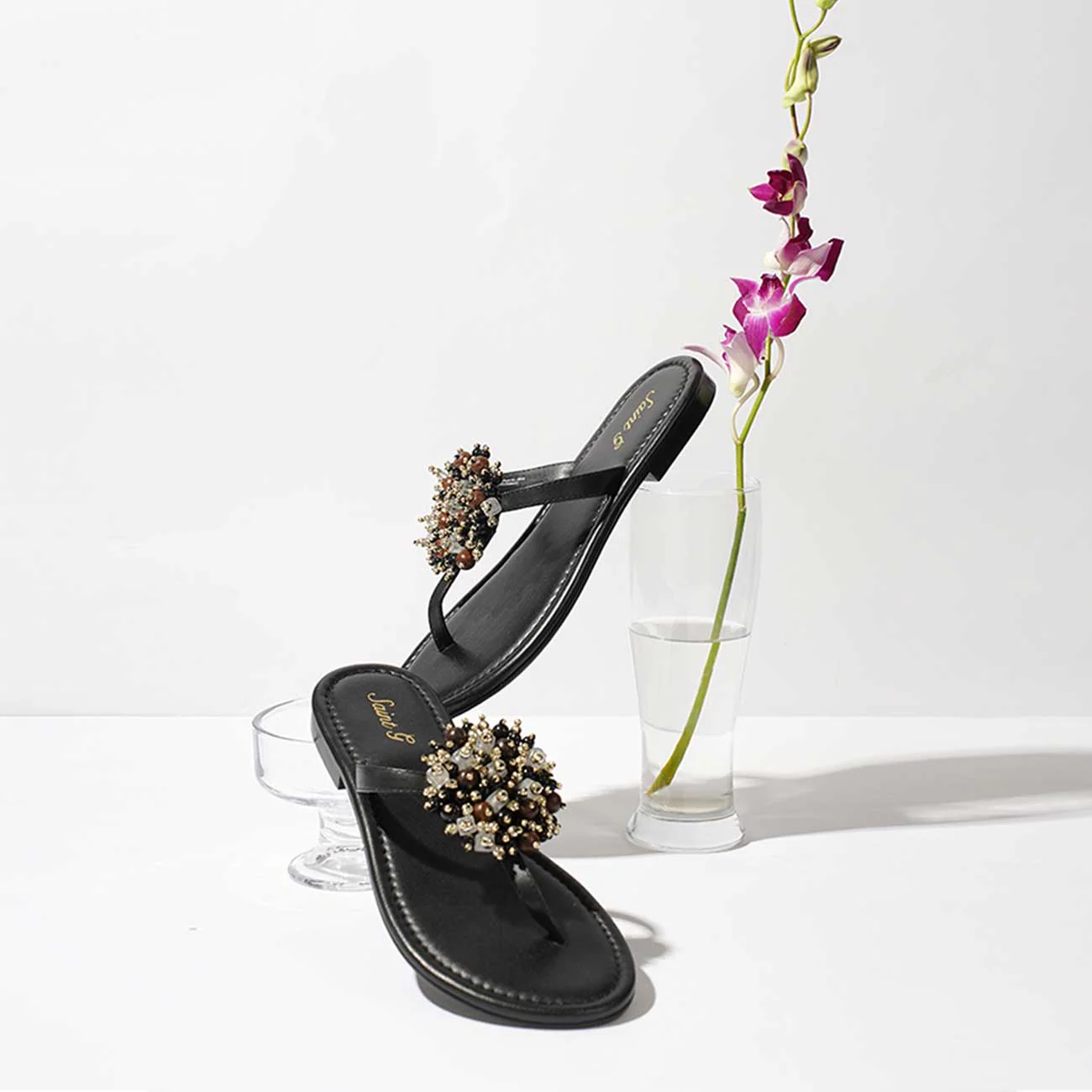 Saint Briony Jeweled Black Leather Flats - Image 2