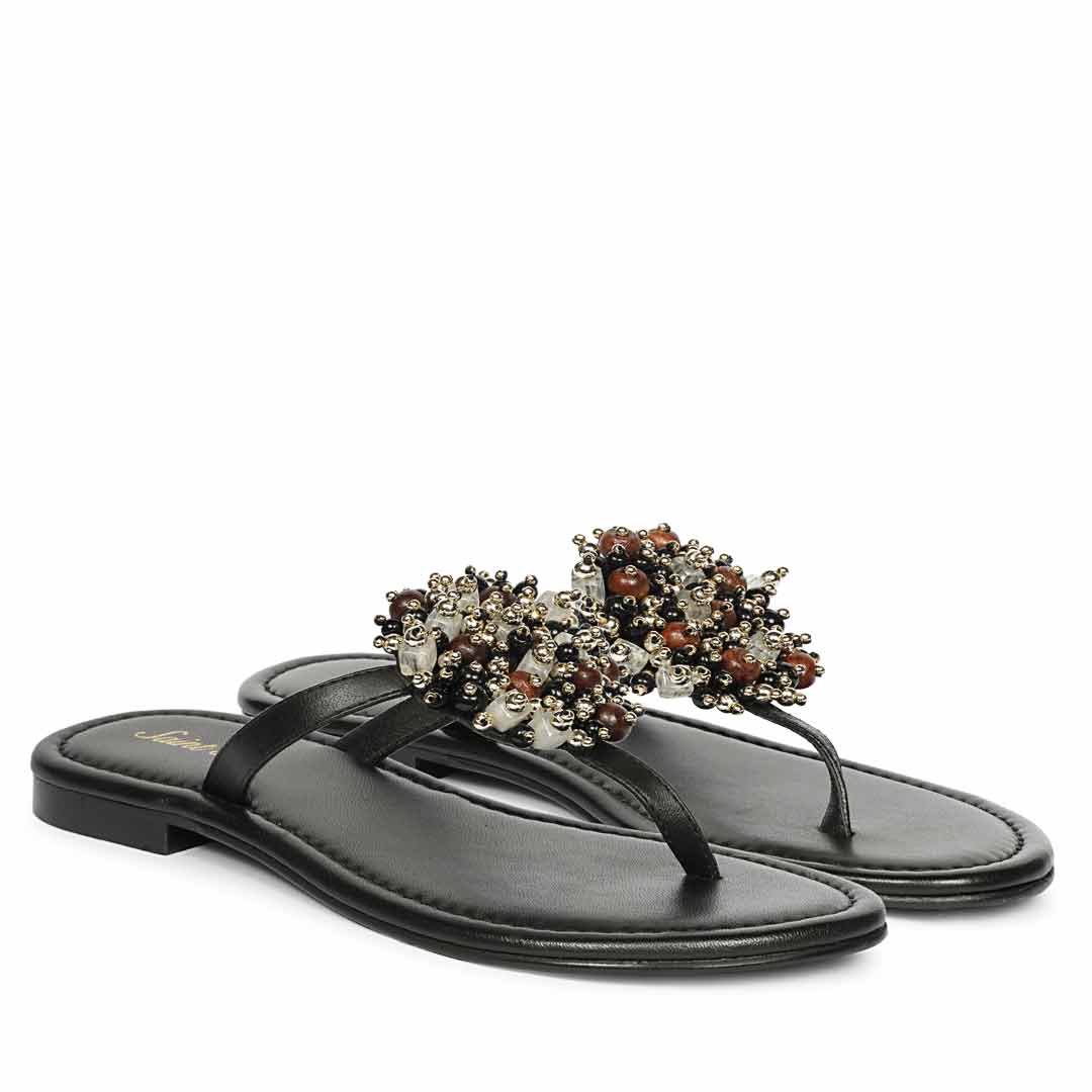 Saint Briony Jeweled Black Leather Flats - Image 3