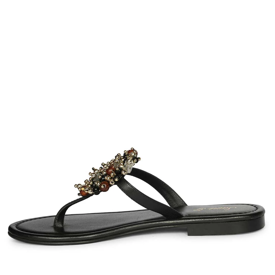 Saint Briony Jeweled Black Leather Flats - Image 4