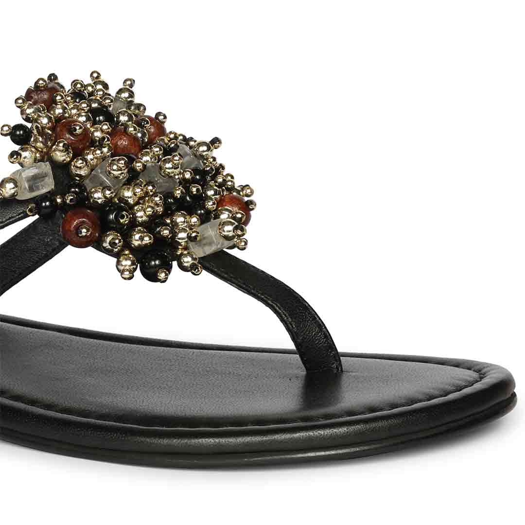 Saint Briony Jeweled Black Leather Flats - Image 7
