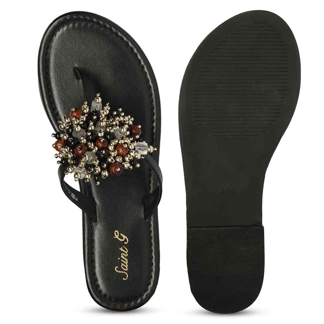 Saint Briony Jeweled Black Leather Flats - Image 8