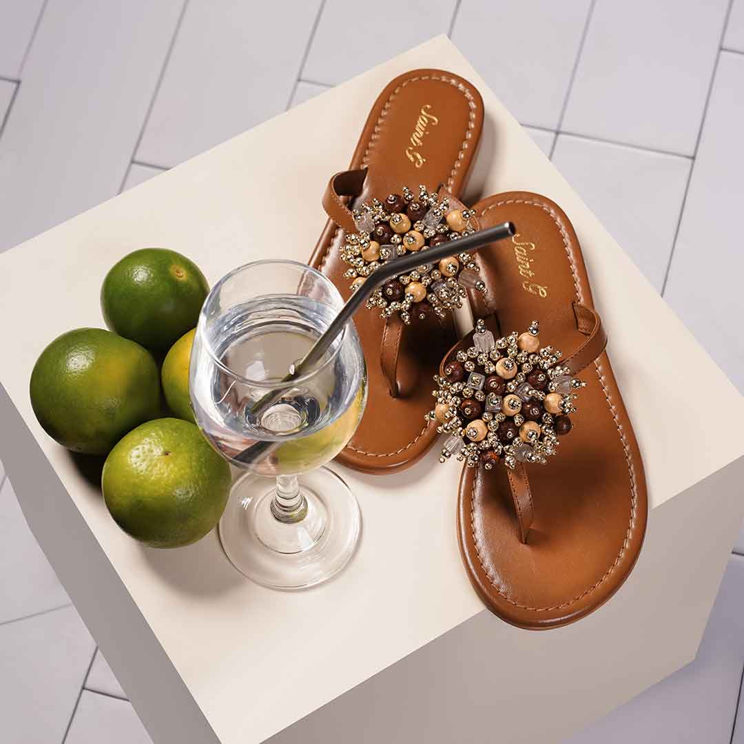 Saint Briony Jeweled Tan Leather Sandals - Image 2