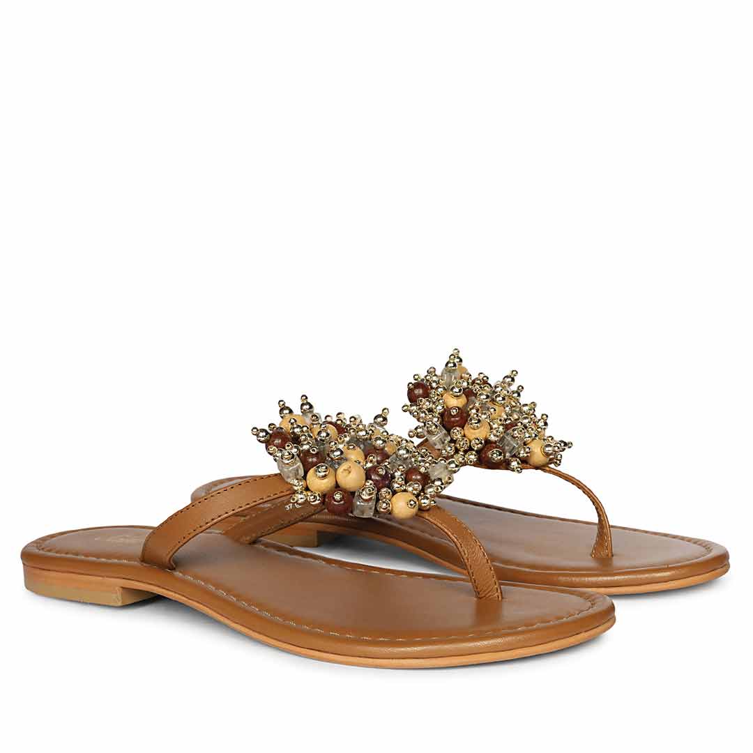 Saint Briony Jeweled Tan Leather Sandals - Image 3