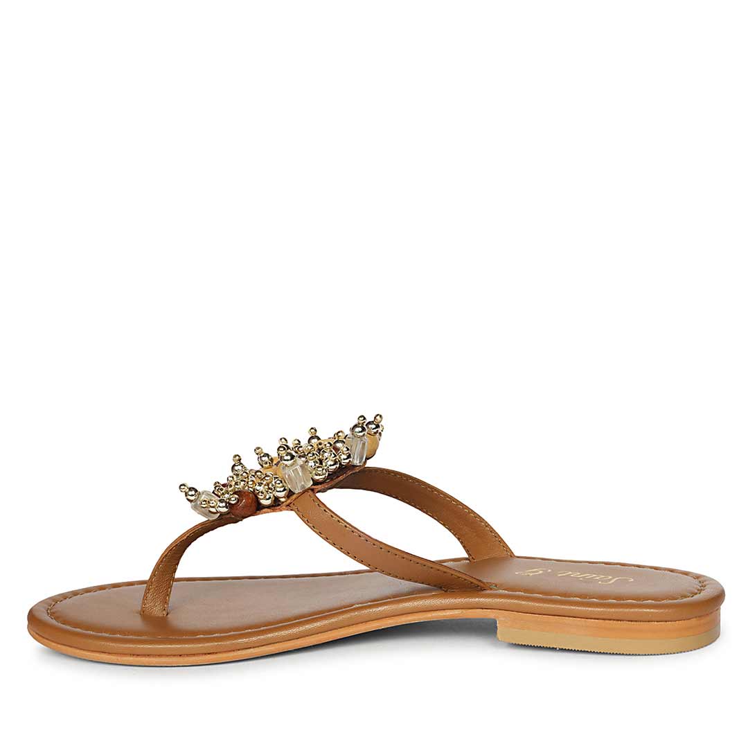 Saint Briony Jeweled Tan Leather Sandals - Image 4
