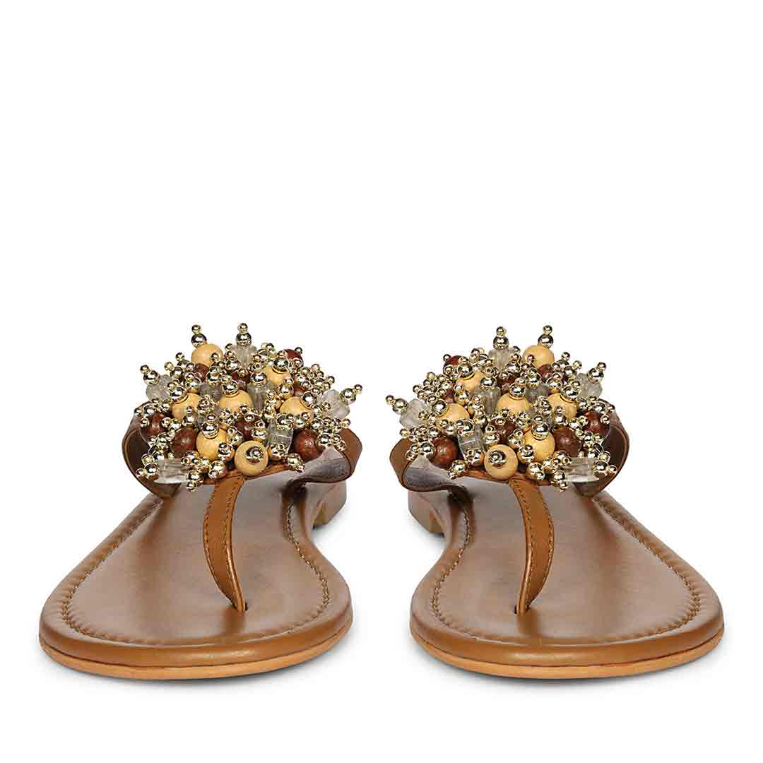 Saint Briony Jeweled Tan Leather Sandals - Image 5