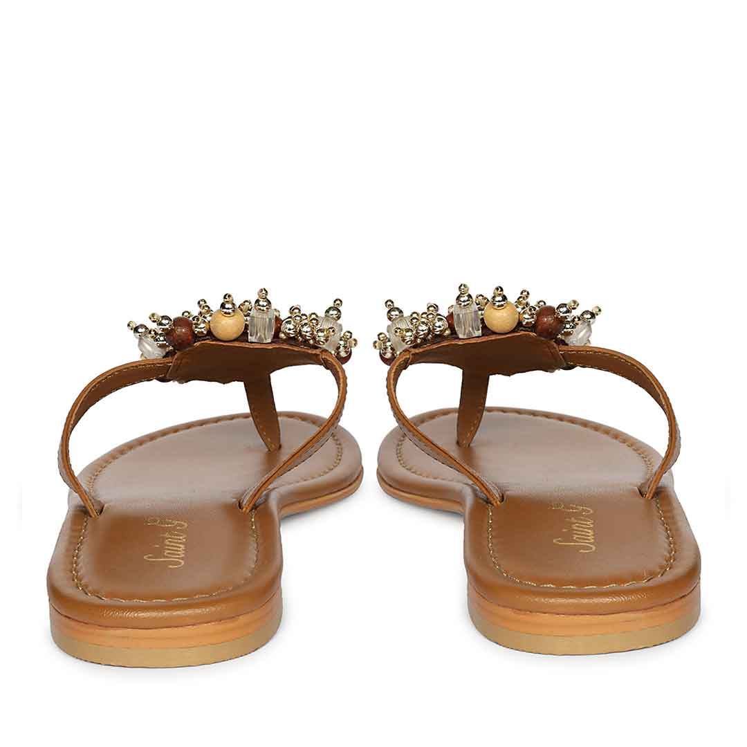 Saint Briony Jeweled Tan Leather Sandals - Image 6