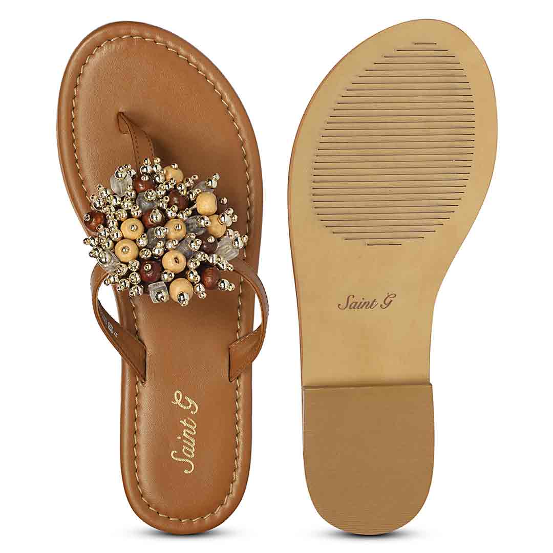 Saint Briony Jeweled Tan Leather Sandals - Image 7