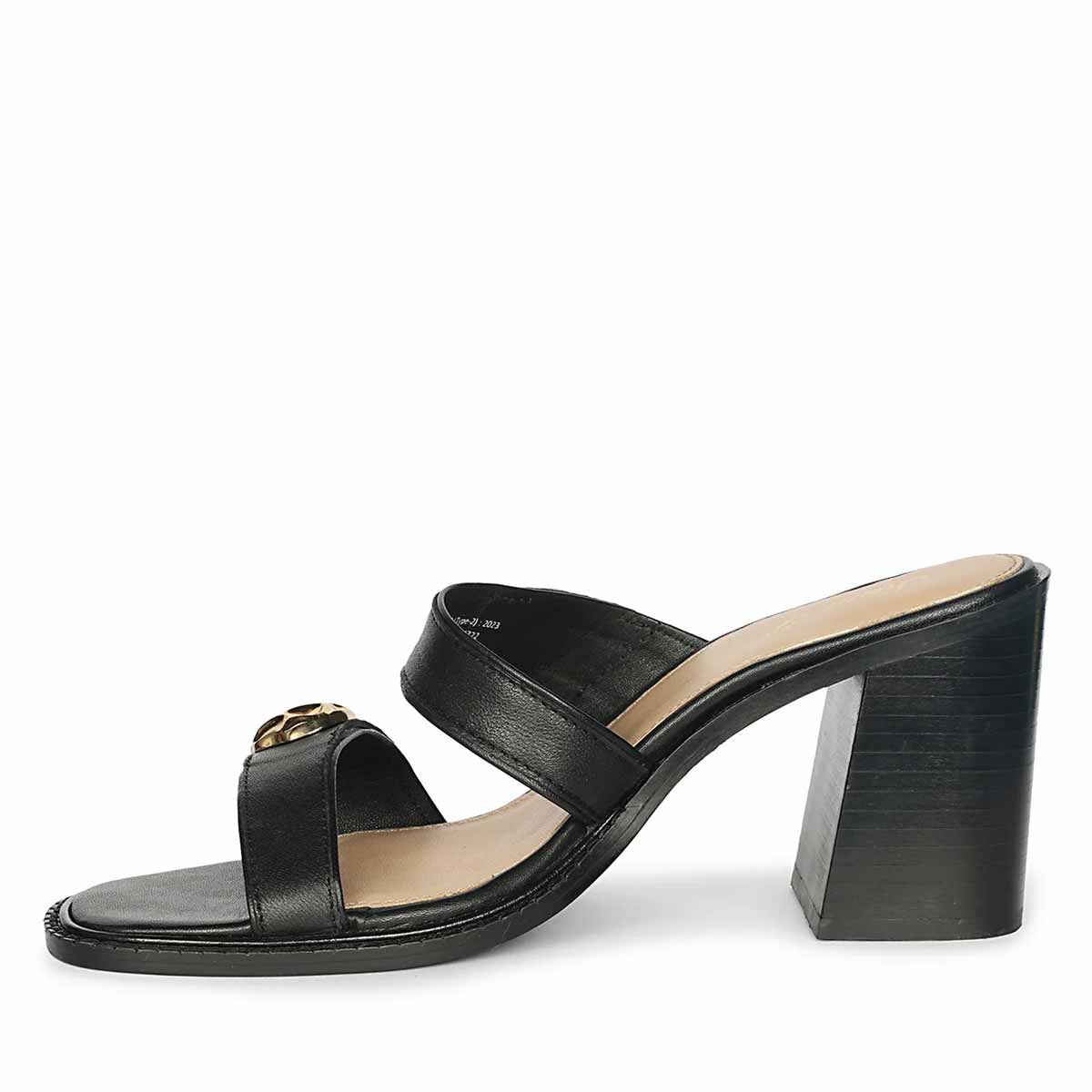Saint Brisa Gold Emblems Black Leather Heels - Image 4