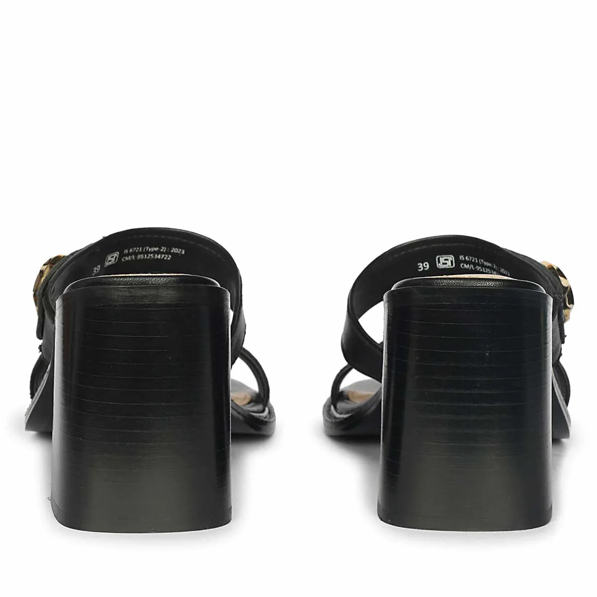 Saint Brisa Gold Emblems Black Leather Heels - Image 6
