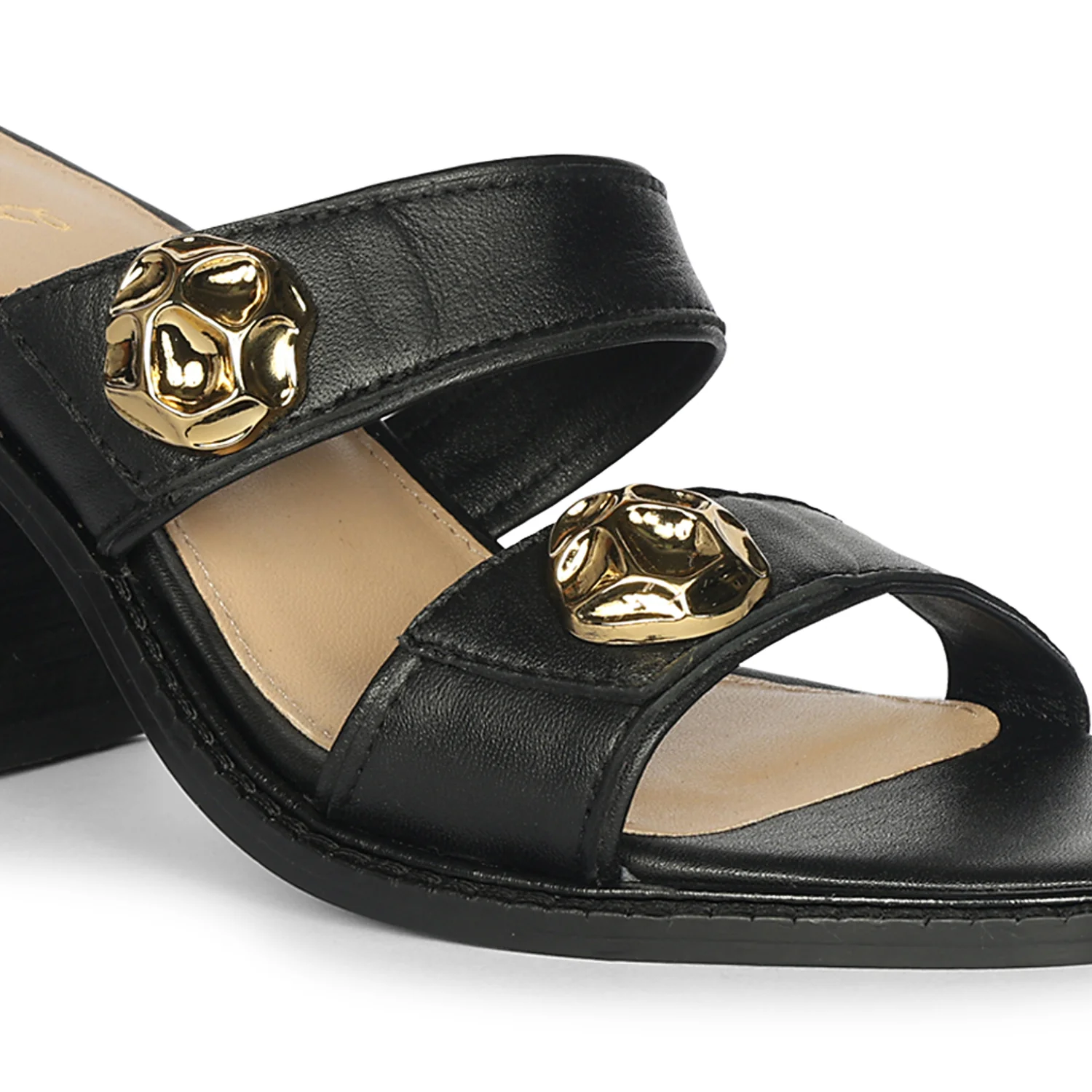 Saint Brisa Gold Emblems Black Leather Heels - Image 7