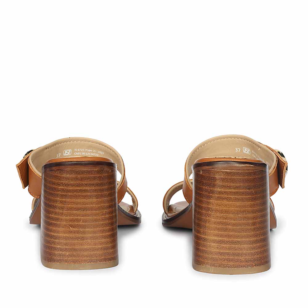 Saint Brisa Gold Emblems Tan Leather Heels - Image 5