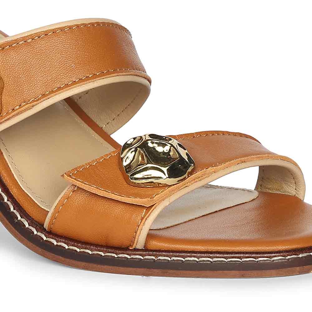 Saint Brisa Gold Emblems Tan Leather Heels - Image 7