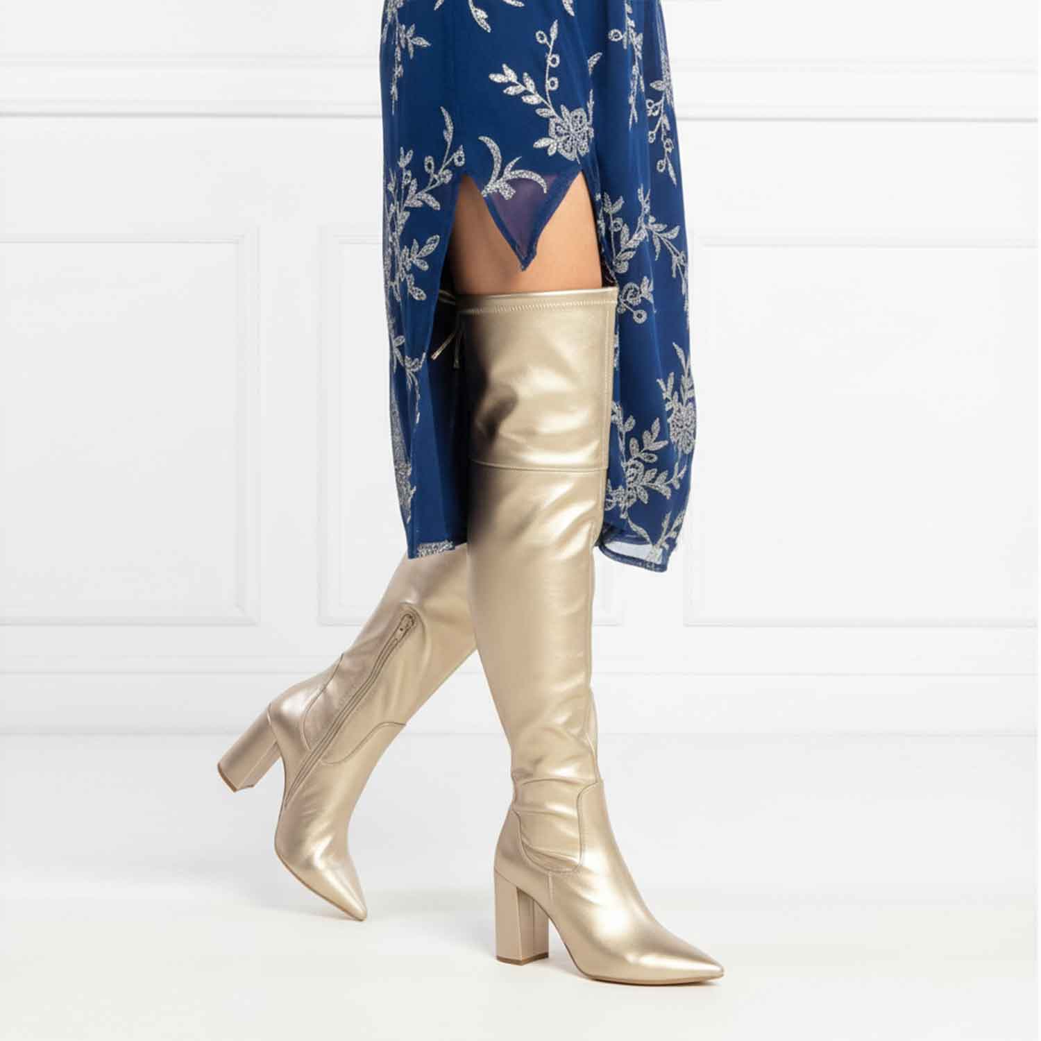 Saint Amara Gold Stretch Napa thigh high Boots - Image 2