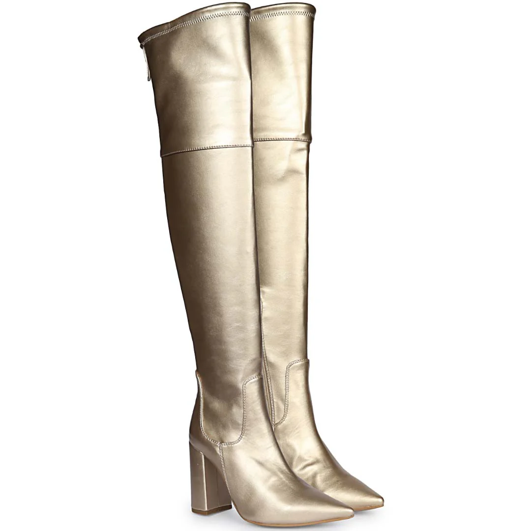 Saint Amara Gold Stretch Napa thigh high Boots - Image 3