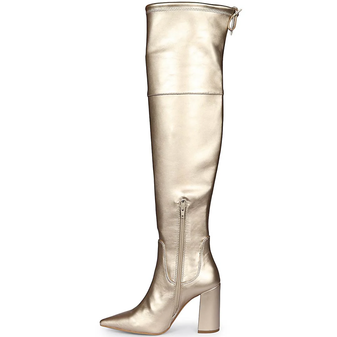 Saint Amara Gold Stretch Napa thigh high Boots - Image 4