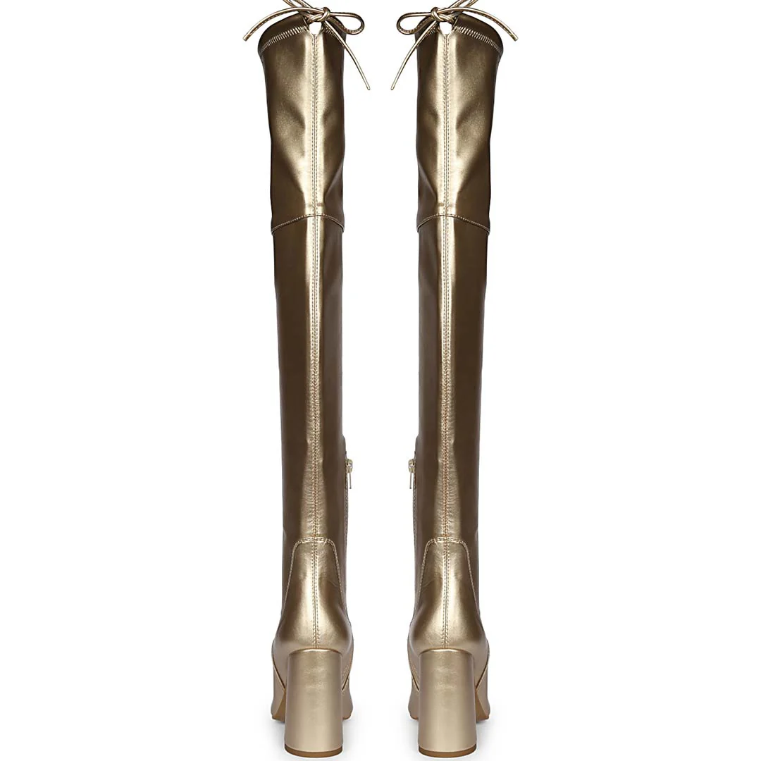 Saint Amara Gold Stretch Napa thigh high Boots - Image 6