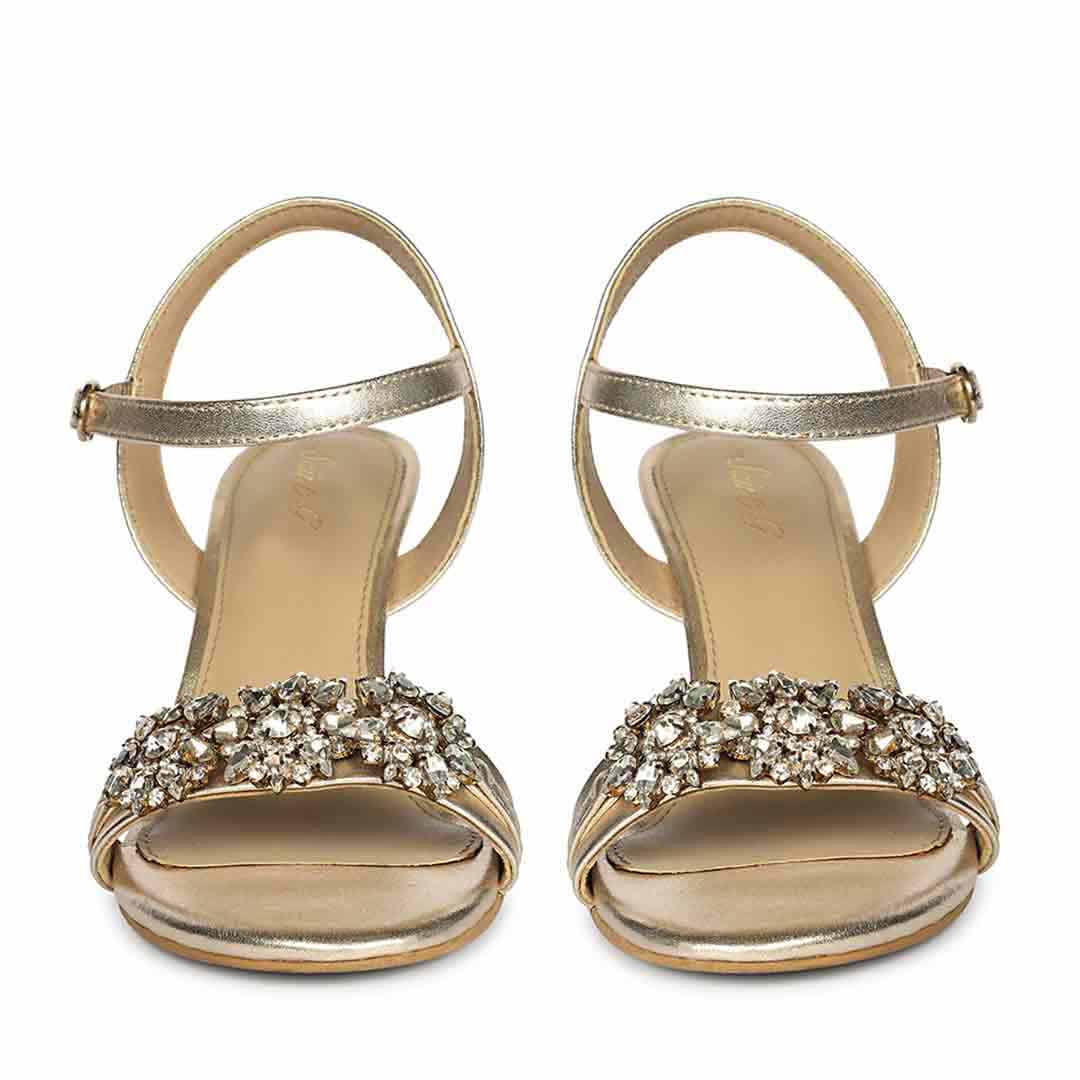 Saint Brittany Crystal Stone Gold Leather Stilettos - Image 3