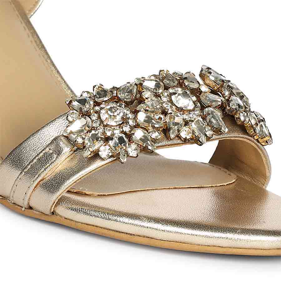 Saint Brittany Crystal Stone Gold Leather Stilettos - Image 5