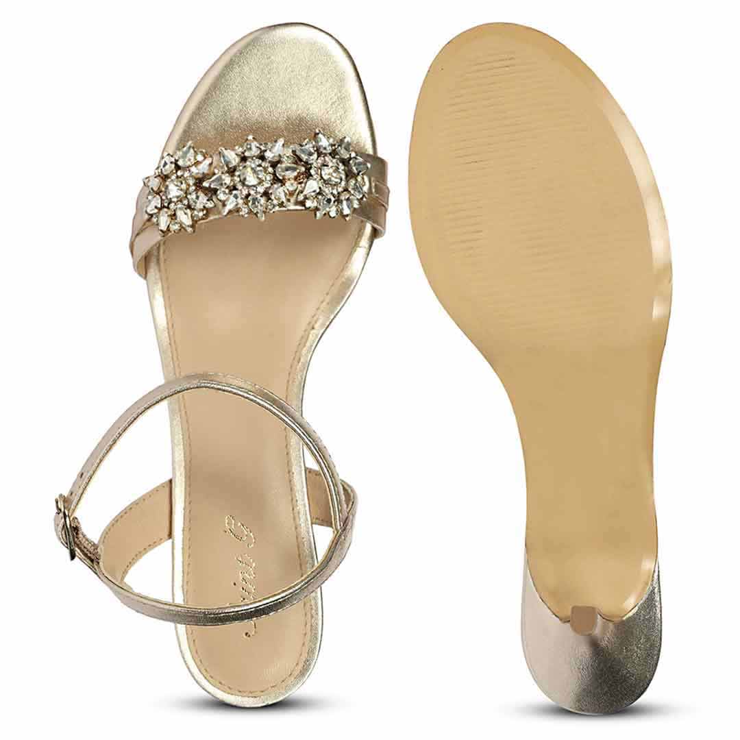Saint Brittany Crystal Stone Gold Leather Stilettos - Image 6