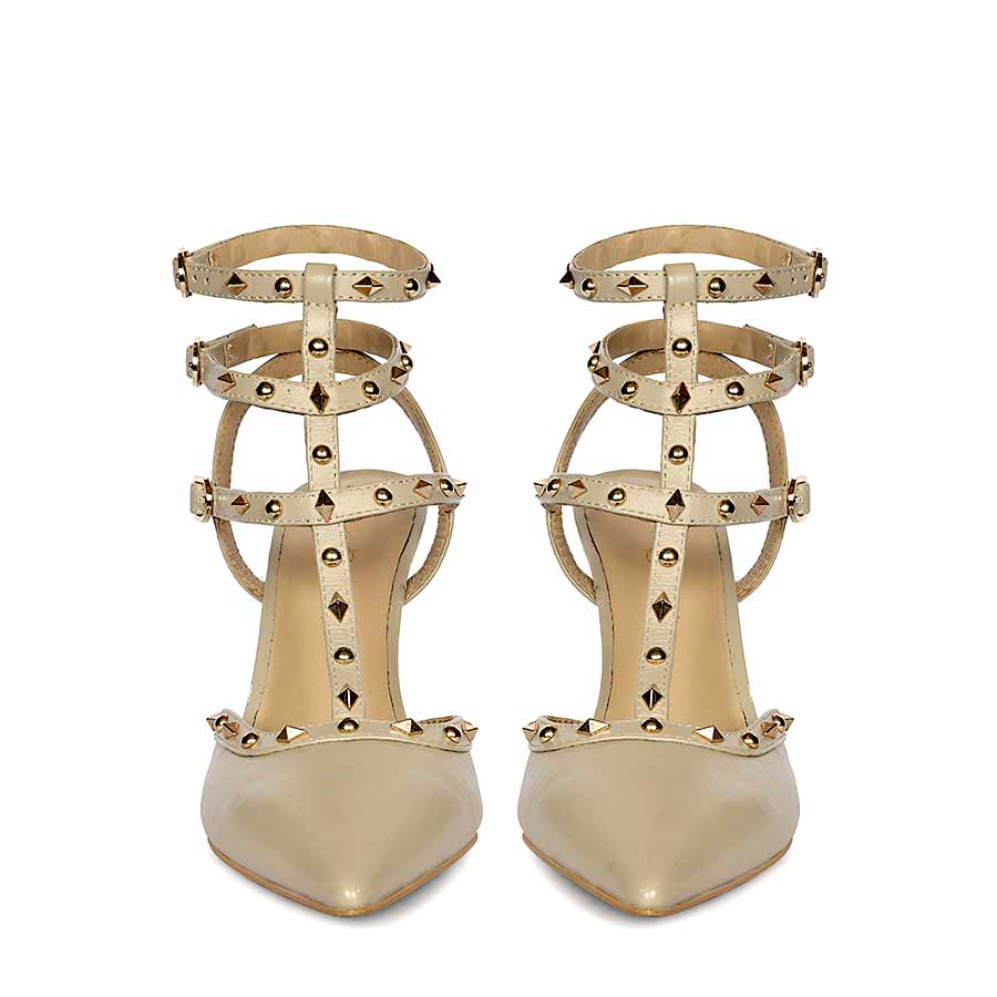 Saint Brittany Crystal Stone Nude Leather Stilettos - Image 4