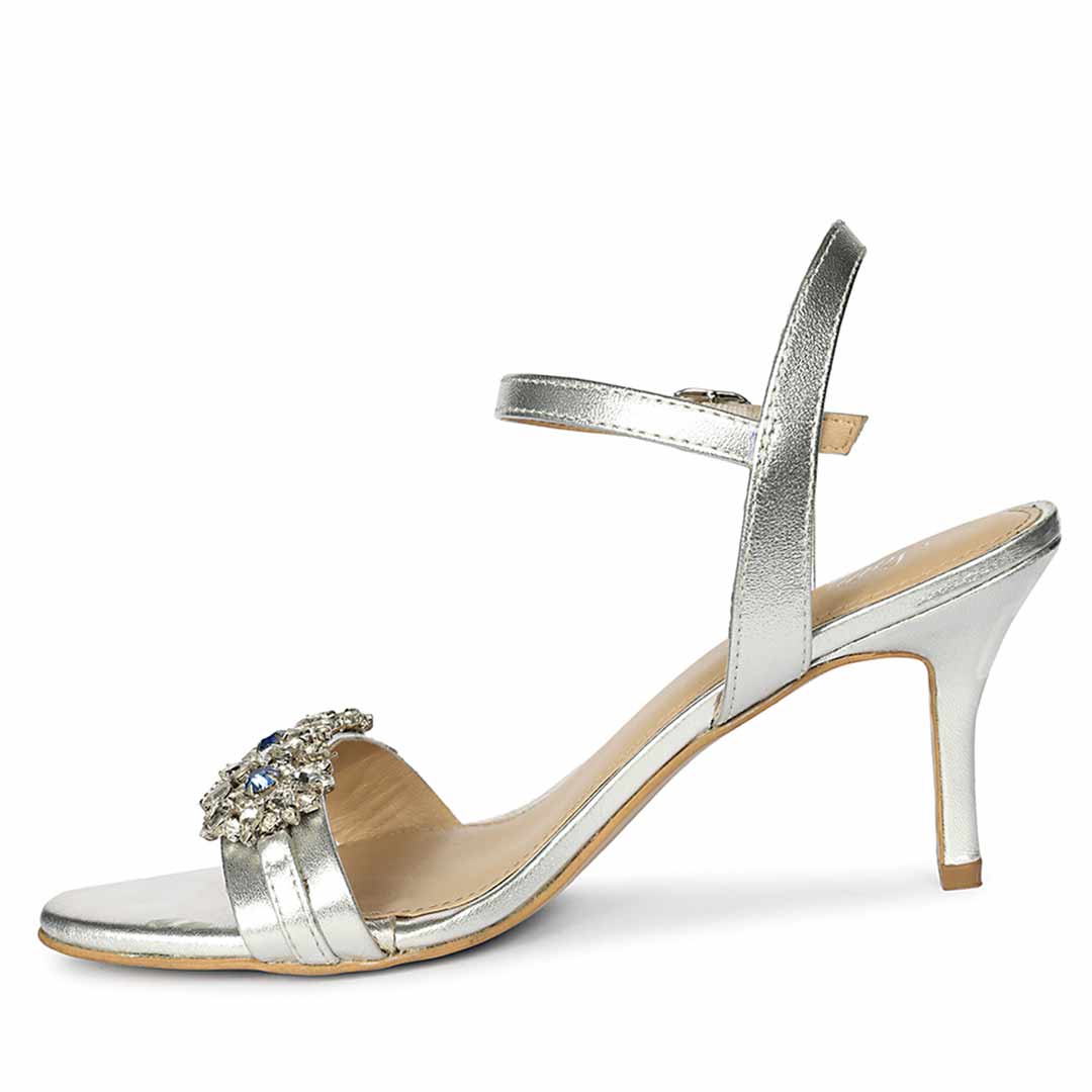 Saint Brittany Crystal Stone Silver Leather Stilettos - Image 3