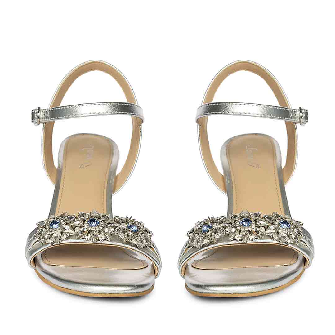 Saint Brittany Crystal Stone Silver Leather Stilettos - Image 4