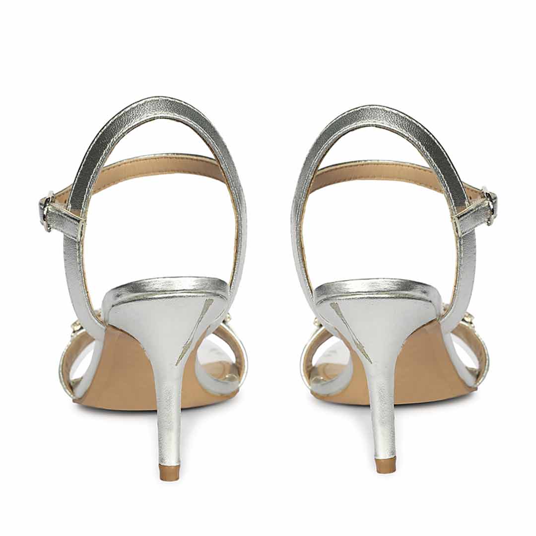 Saint Brittany Crystal Stone Silver Leather Stilettos - Image 5