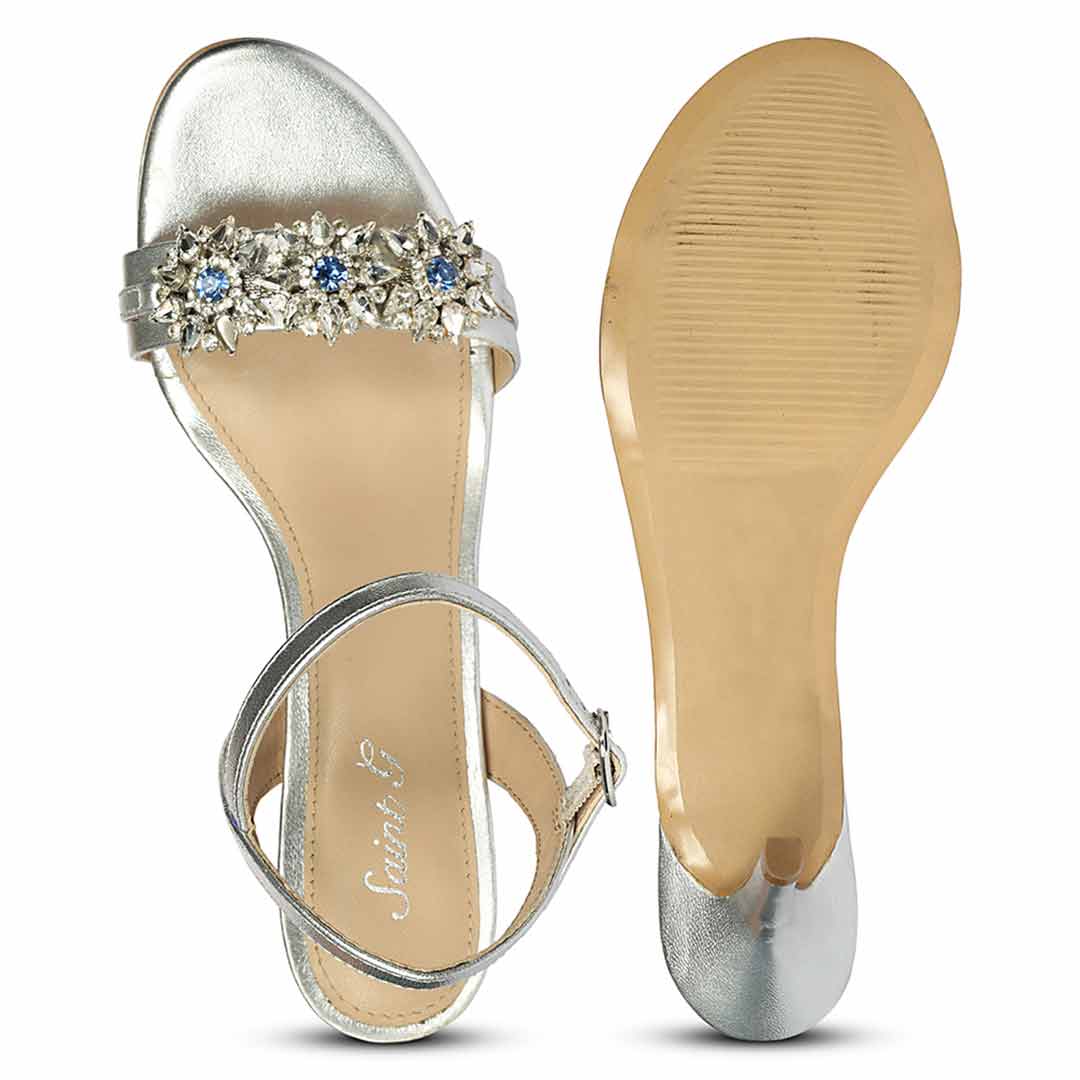 Saint Brittany Crystal Stone Silver Leather Stilettos - Image 6