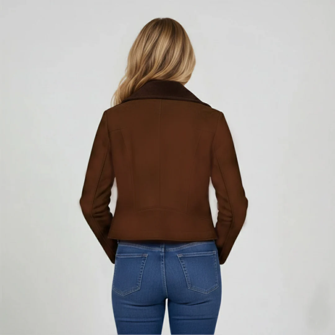 Saint Rebecca Women Brown Leather Spread Collar Jackets - Image 3